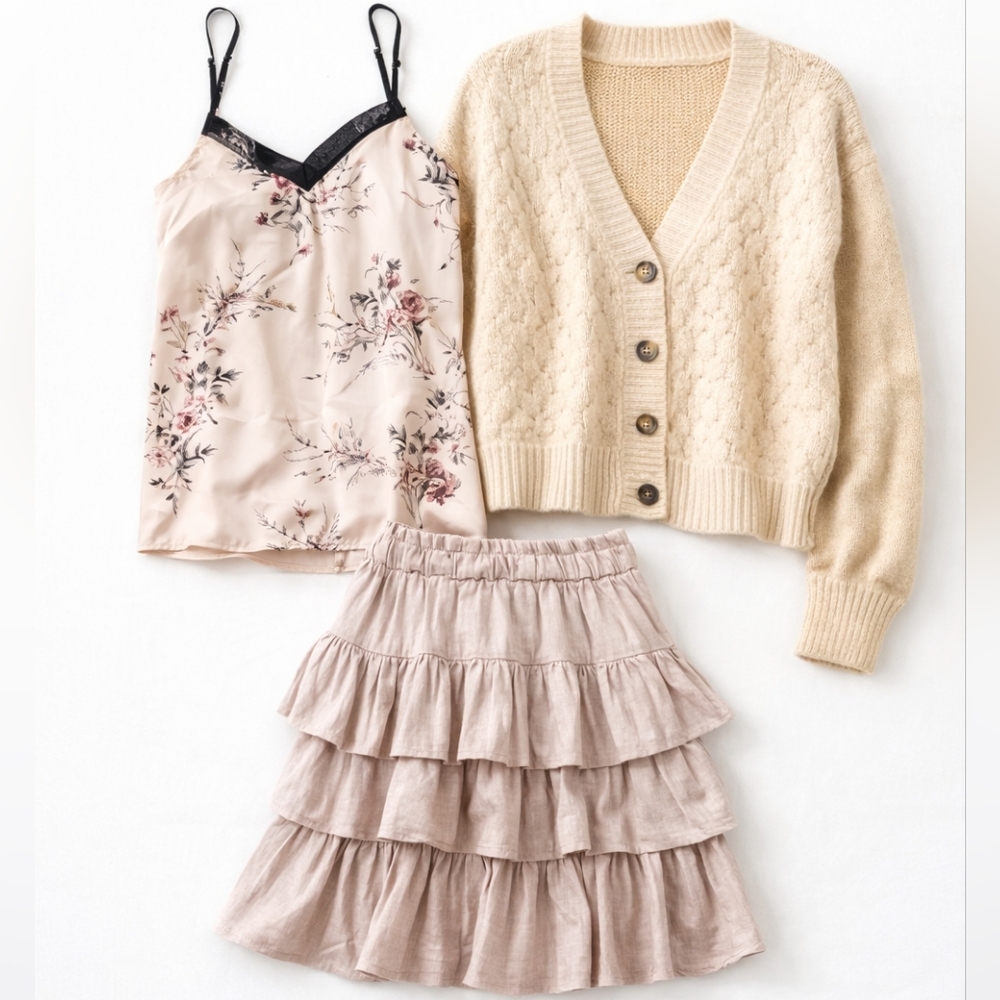 Boutique XS Outfit Bundle Topshop Cardigan WHBM Floral Tank Free the Roses Skirt